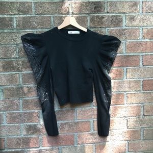 NEW Zara Puff Shoulder Rhinestone Black Pullover